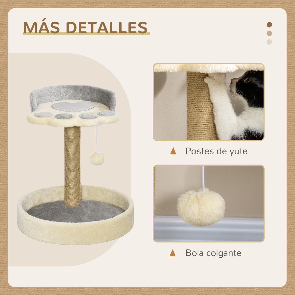 Pawhut Árbol Rascador Para Gatos Altura 44 Cm Con 2 Camas Poste Yute Gris Claro_4