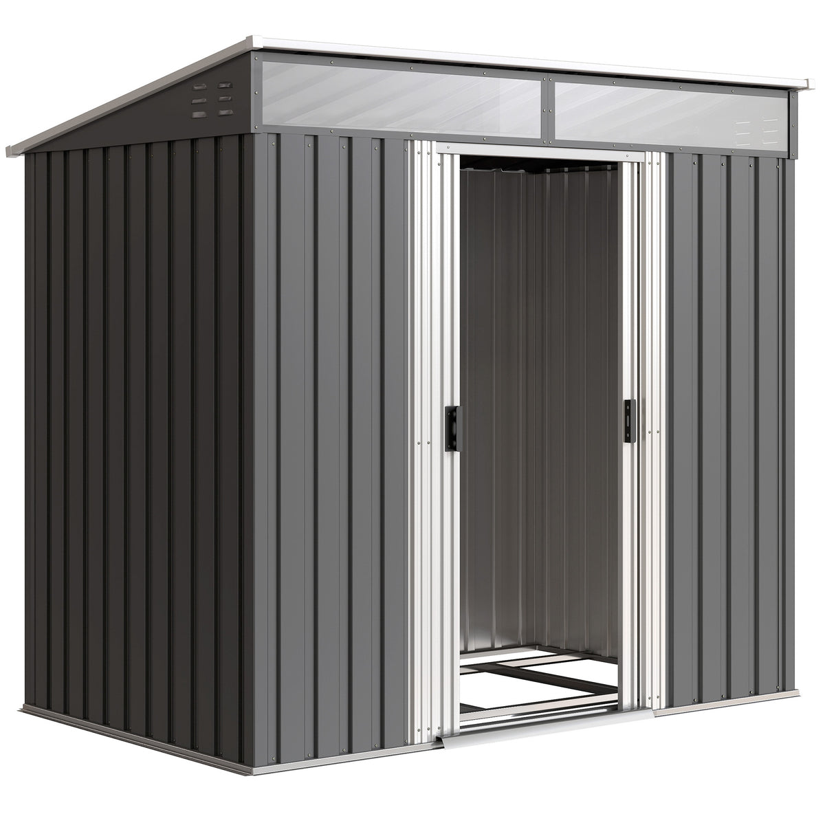Caseta De Jardín Outsunny Acero Galvanizado Gris Oscuro 195x122x181.5 Cm_0