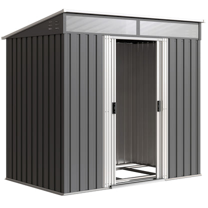 Caseta De Jardín Outsunny Acero Galvanizado Gris Oscuro 195x122x181.5 Cm_0