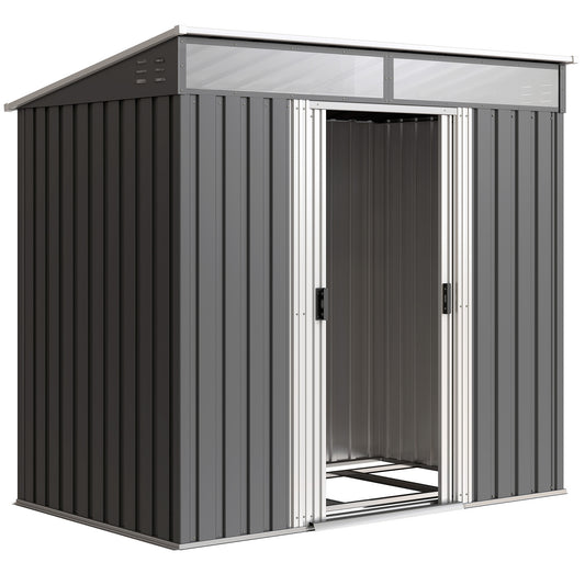 Caseta De Jardín Outsunny Acero Galvanizado Gris Oscuro 195x122x181.5 Cm_0