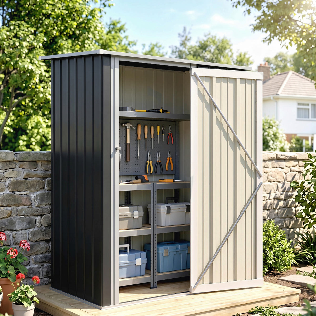 Outsunny Caseta De Jardín 1,07m² 142x86x189cm Metálico Con Puerta Gris_1