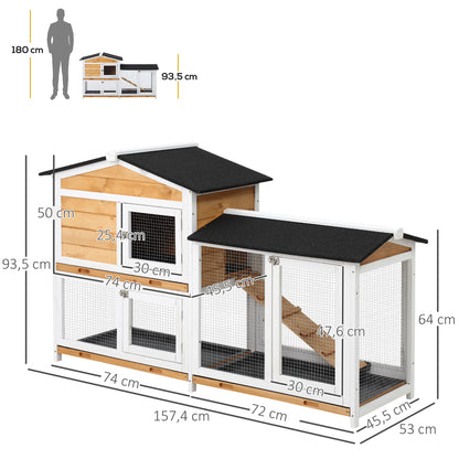 Conejera De Madera Con Techo Asfáltico Pawhut 157,4x53x93,5 Cm Natural_2