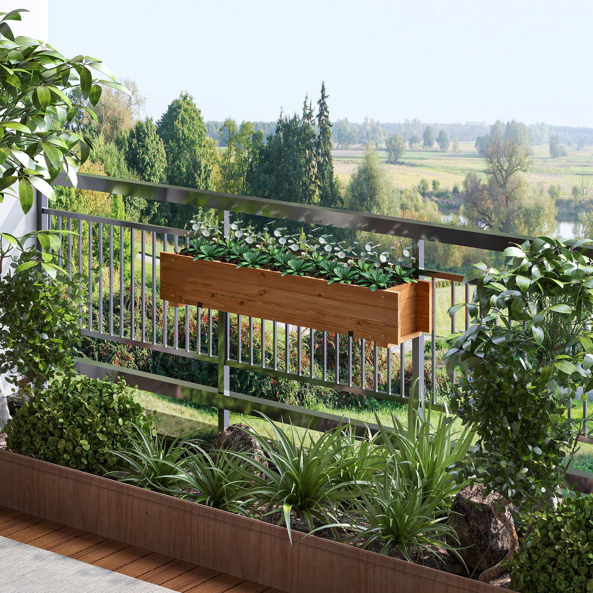 Arriate De Madera Outsunny Madera De Abeto Madera Natural 91x18x16,5 Cm_1