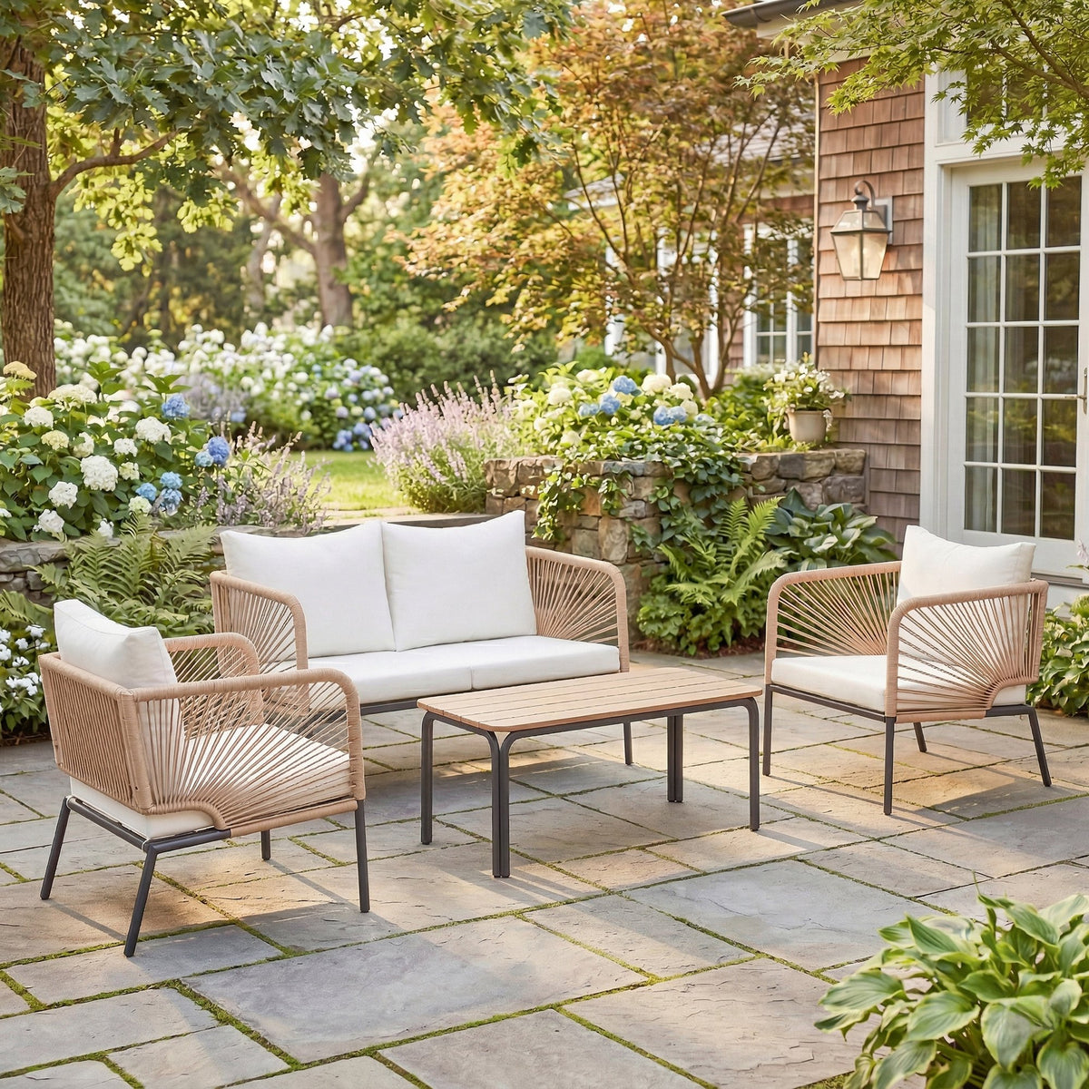 Muebles De Jardín Outsunny Metal, Ratán Pe Blanco 116x66x62 Cm_1