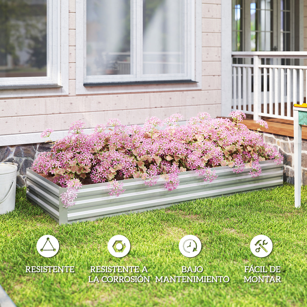Jardinera Exterior Outsunny Acero Galvanizado Plata 241x90.5x30 Cm_5