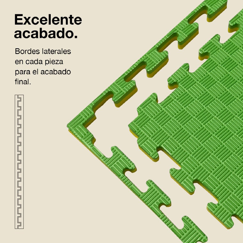 Tatami Puzzle 2,5cm 100x100cm, Pack 4 Unidades – Superficie 5 Líneas Amarillo/verde Jowy_2
