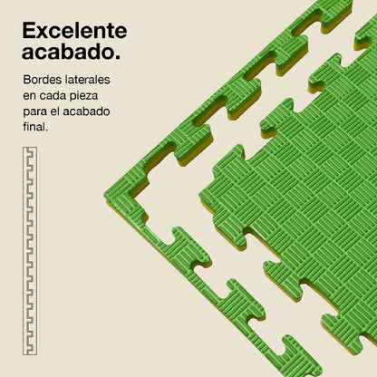 Tatami Puzzle 2,5cm 100x100cm, Pack 4 Unidades – Superficie 5 Líneas Amarillo/verde Jowy_2