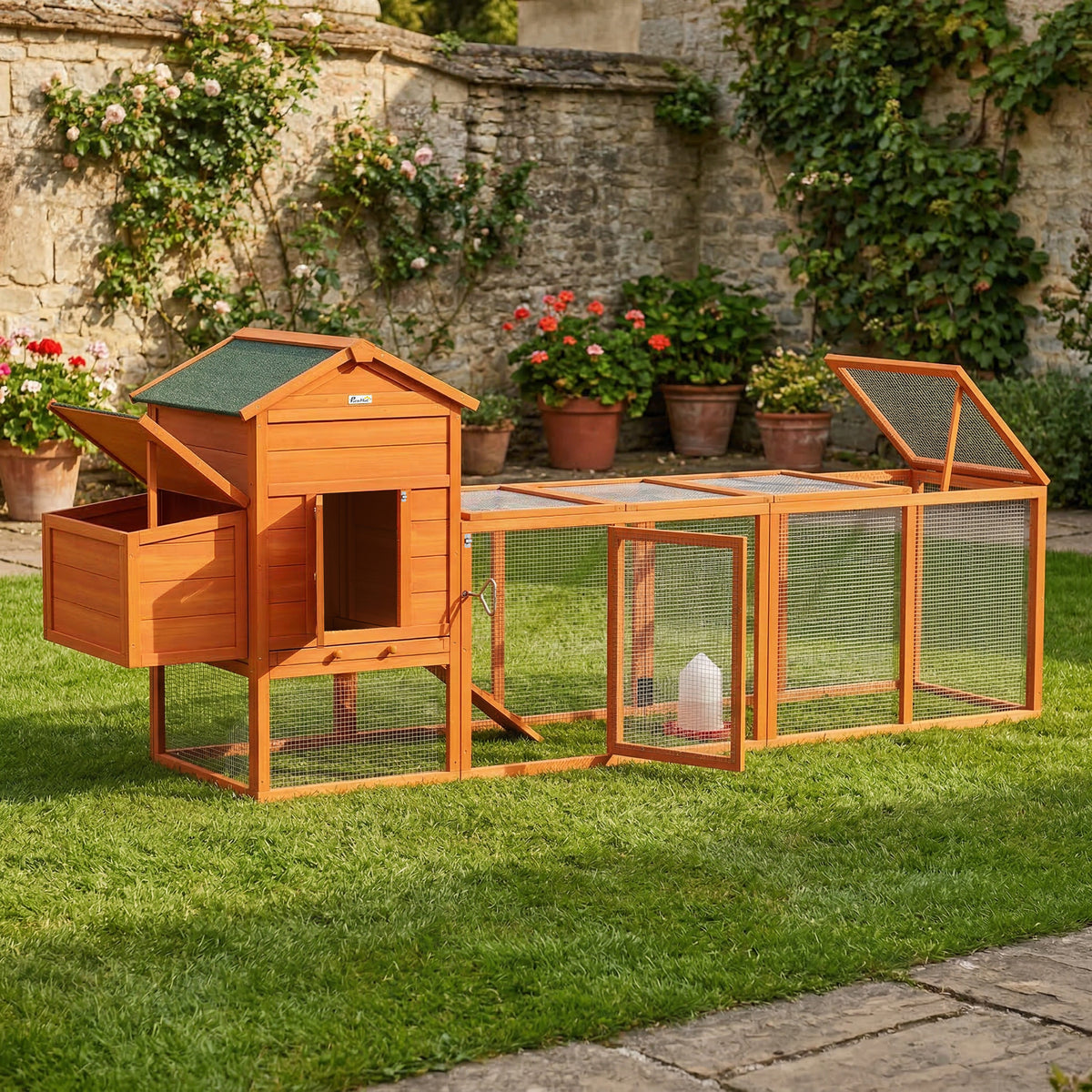 Gallinero De Madera Pawhut Madera De Abeto, Metal Madera Natural 297.5x68x118 Cm_4