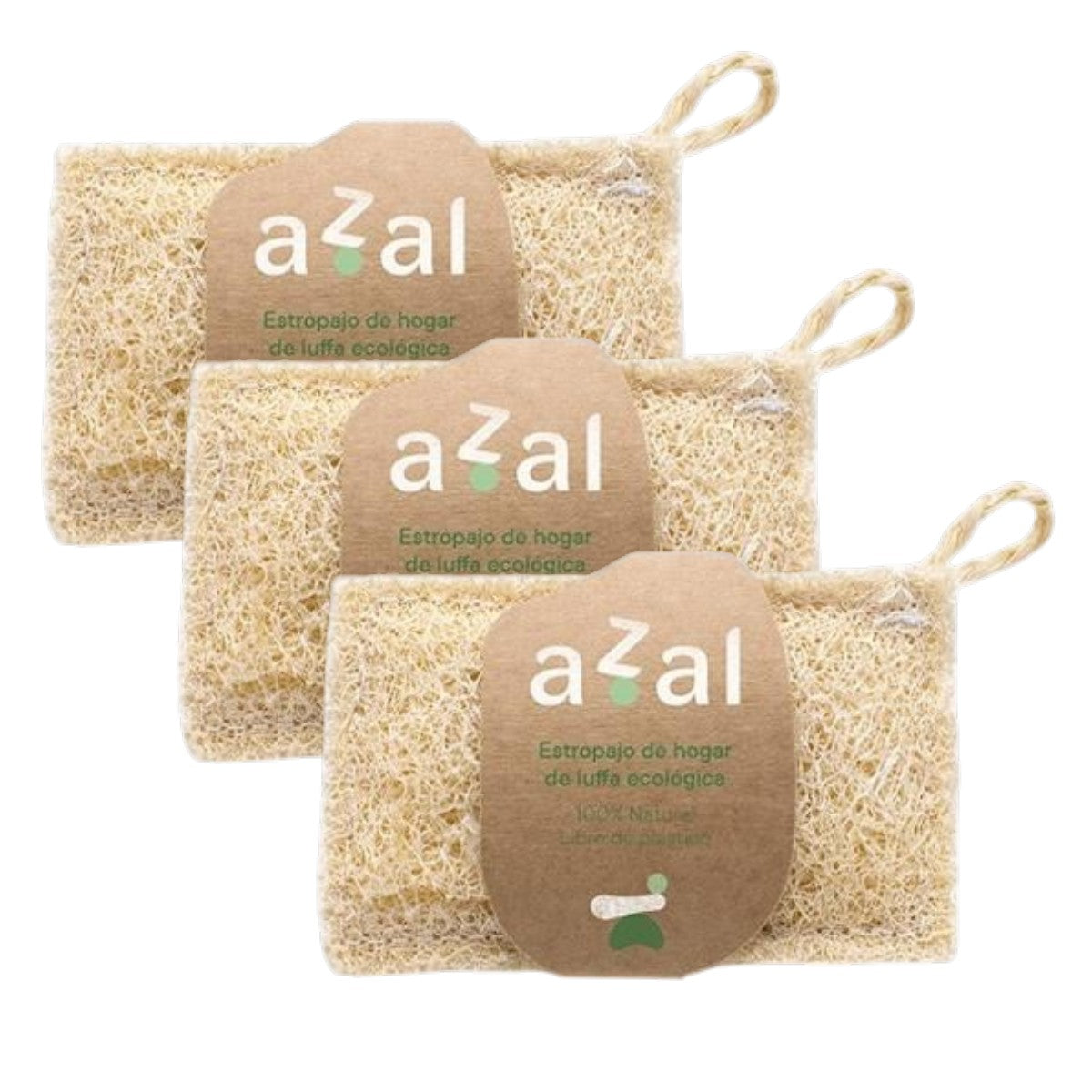Pack 3x Estropajo de luffa con asa ergonómico Azal 12 x 7 cm