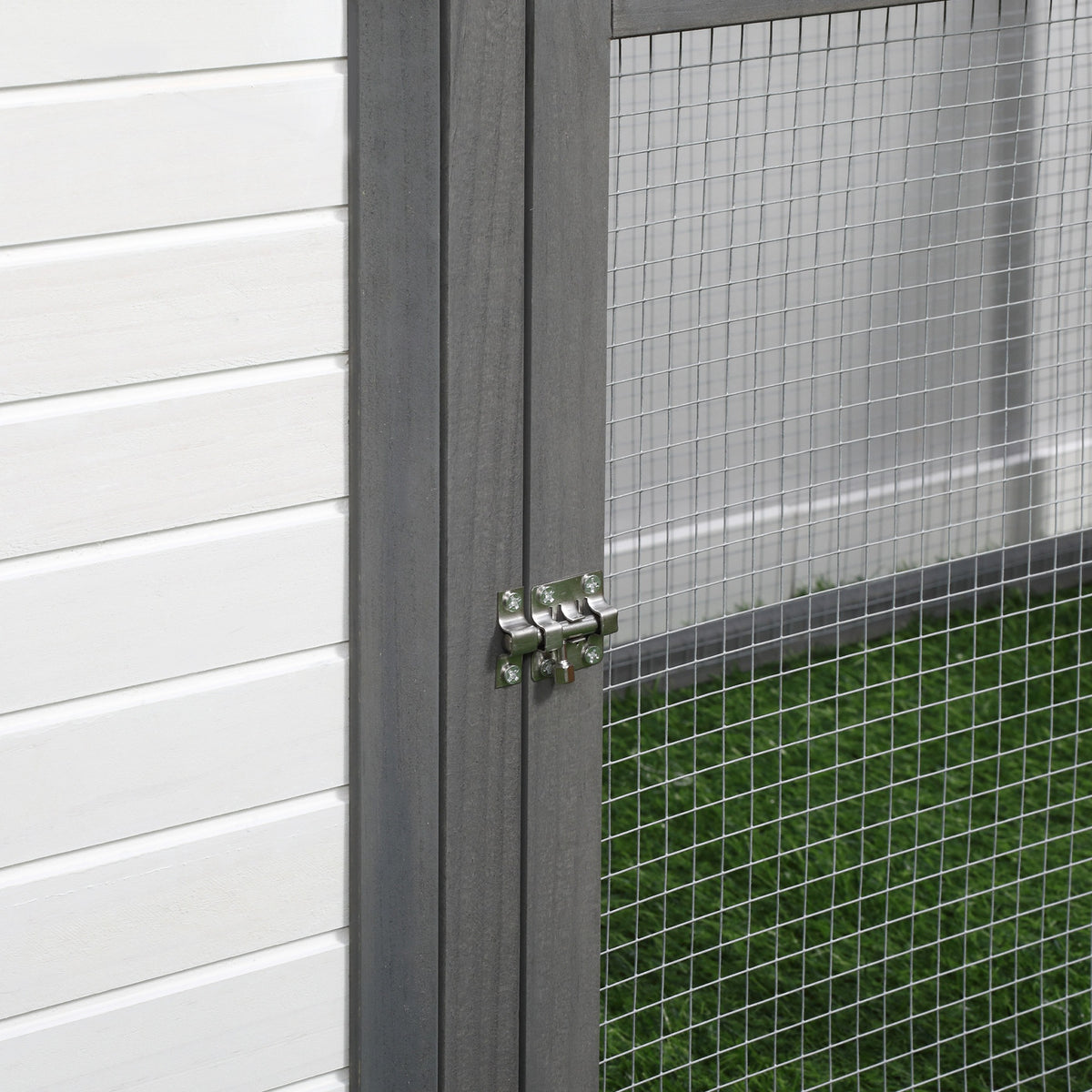 Gallinero De Madera Con Nido Zona Abierta Pawhut 196x76x97 Cm Gris_4