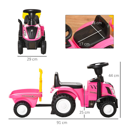 Tractor Con Remolque Infantil Con Remolque Homcom 91x29x44 Cm Rosa_2