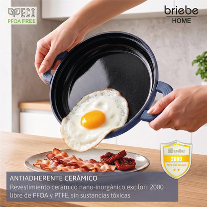 Briebe Totem Batería Cocina Inducción Apilable 4 Piezas Ø 22cm Sartén + 2 Cacerolas + Tapa, Antiadherente Cerámico Sin_4
