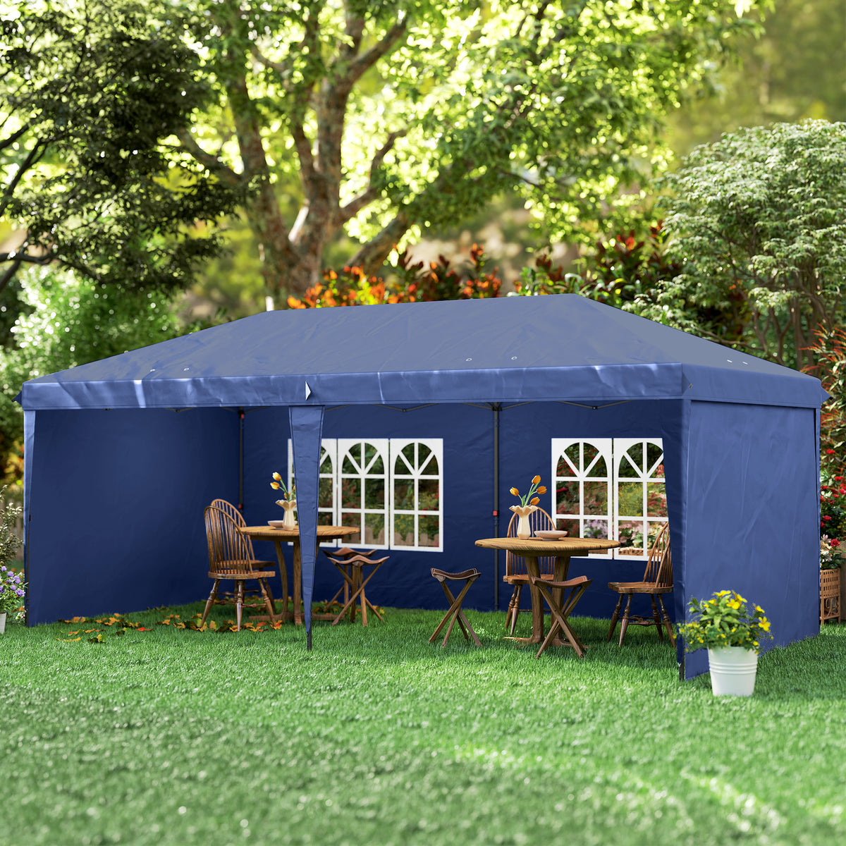 Carpa Plegable Outsunny Tela Oxford, Acero Azul 585x295x272 Cm_4