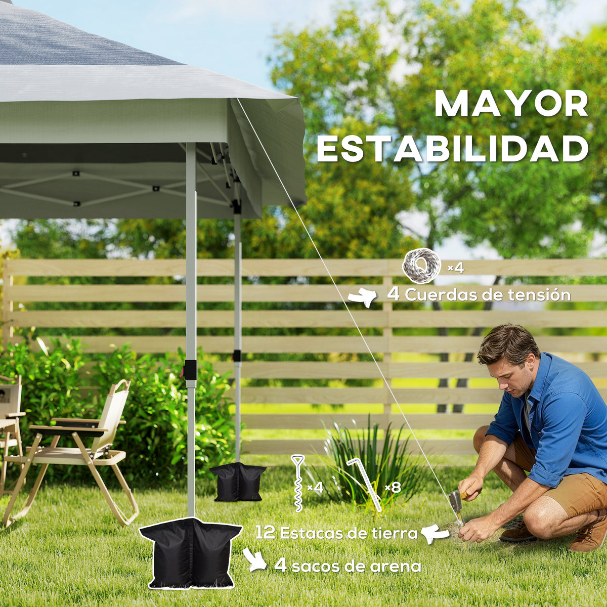 Carpa Plegable Outsunny Metal, Tela Oxford Gris Oscuro 356x356x280 Cm_3