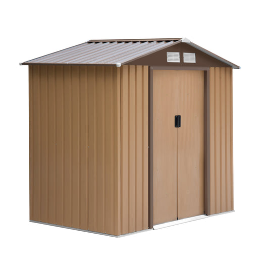 Caseta De Jardín Con 2 Puertas Correderas Outsunny 213x130x185cm Caqui_0