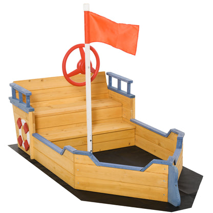 Arenero Infantil De Madera De Galeón Outsunny 158x78x45,5 Cm Natural_0