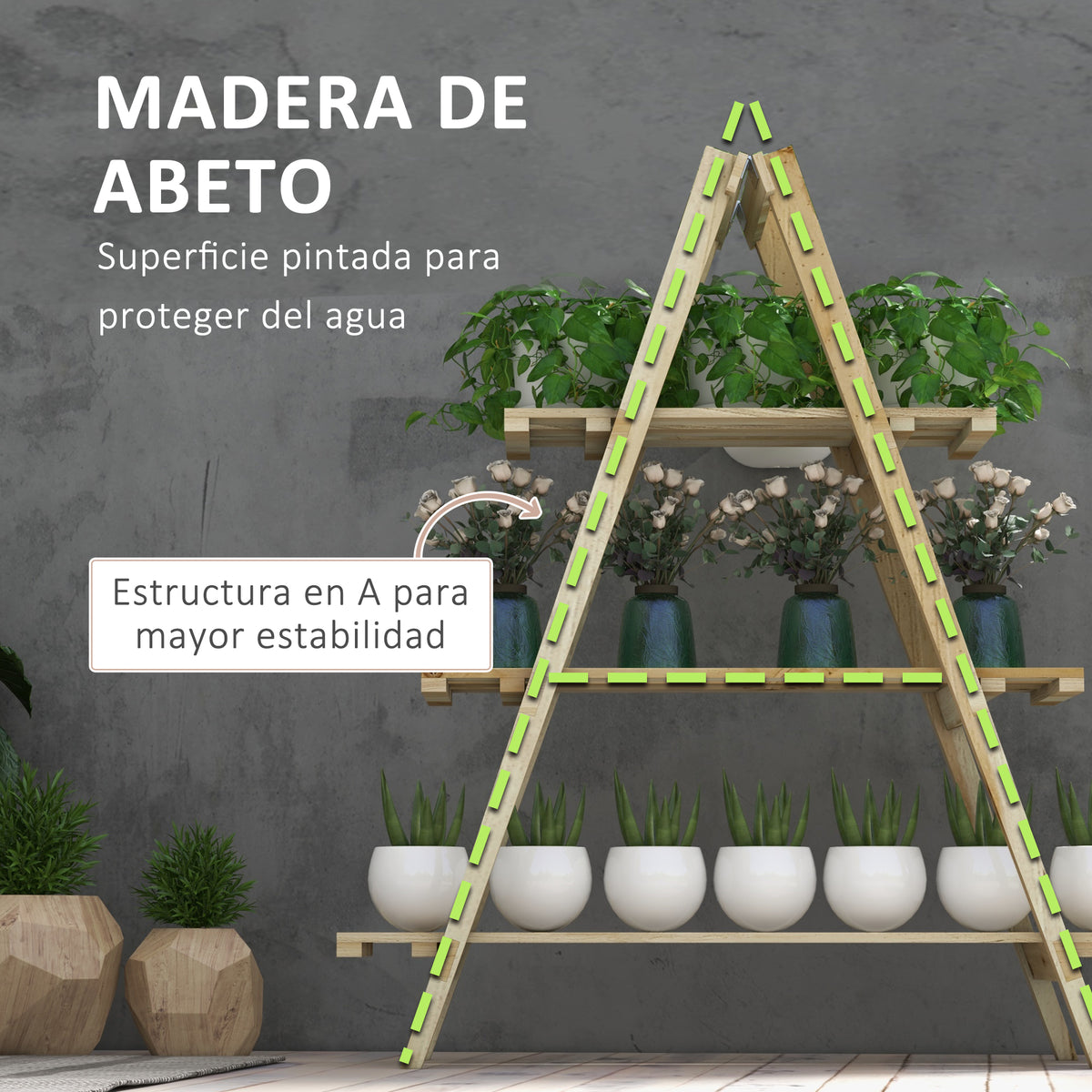 Estantería Para Plantas Outsunny Madera De Abeto Madera Natural 100x36x112 Cm_5