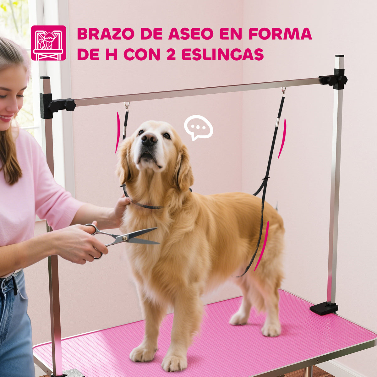 Mesa De Peluquería Pawhut Goma, Metal Rosa 107x60x164 Cm_5