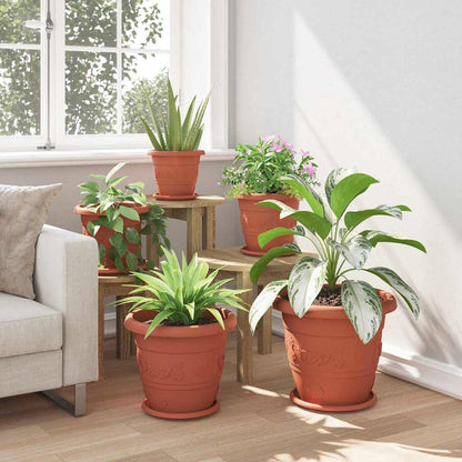 Maceta Redonda Para Flores 6 Uds. Rojo Ladrillo Ø 34 X 28 Cm_3
