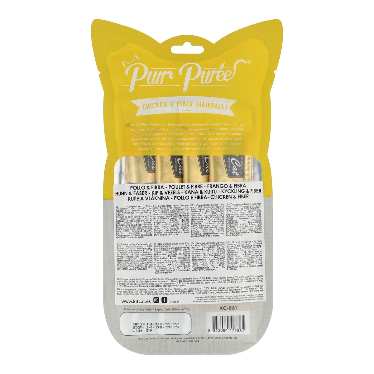 Kit Cat PurrPuree - Pollo y Fibra 60 g Snack cremoso para gatos