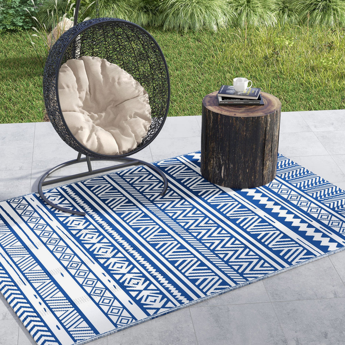 Alfombra De Exterior Outsunny Pp Azul Oscuro Y Blanco 182x274x0.3 Cm_1