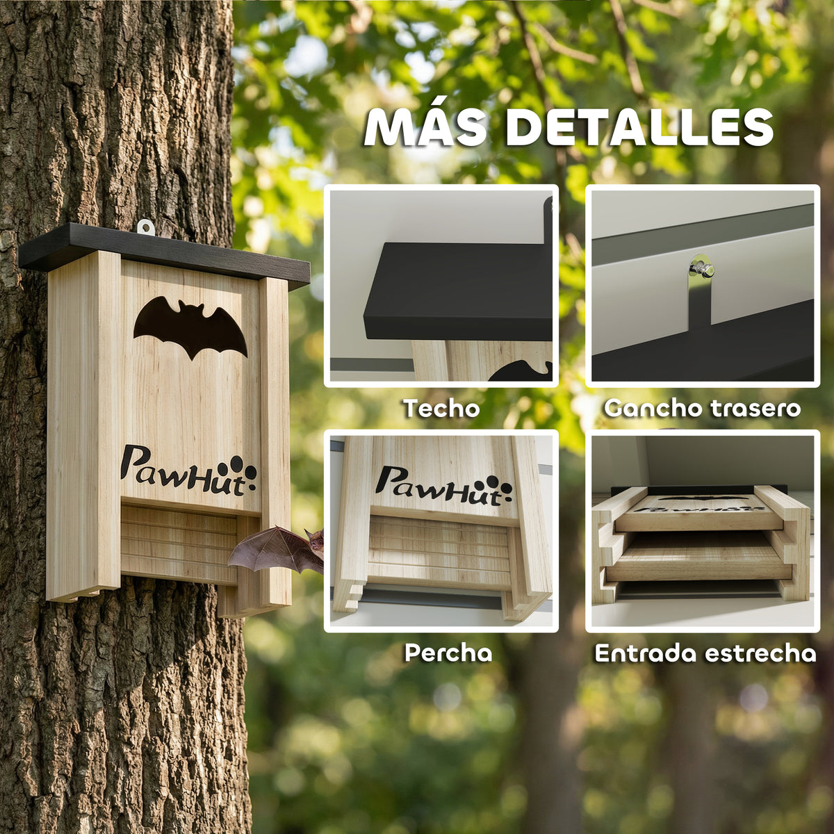 Casas Para Murciélagos Pawhut Madera De Abeto Madera Natural 18x6x22.5 Cm D51-470v00nd_5