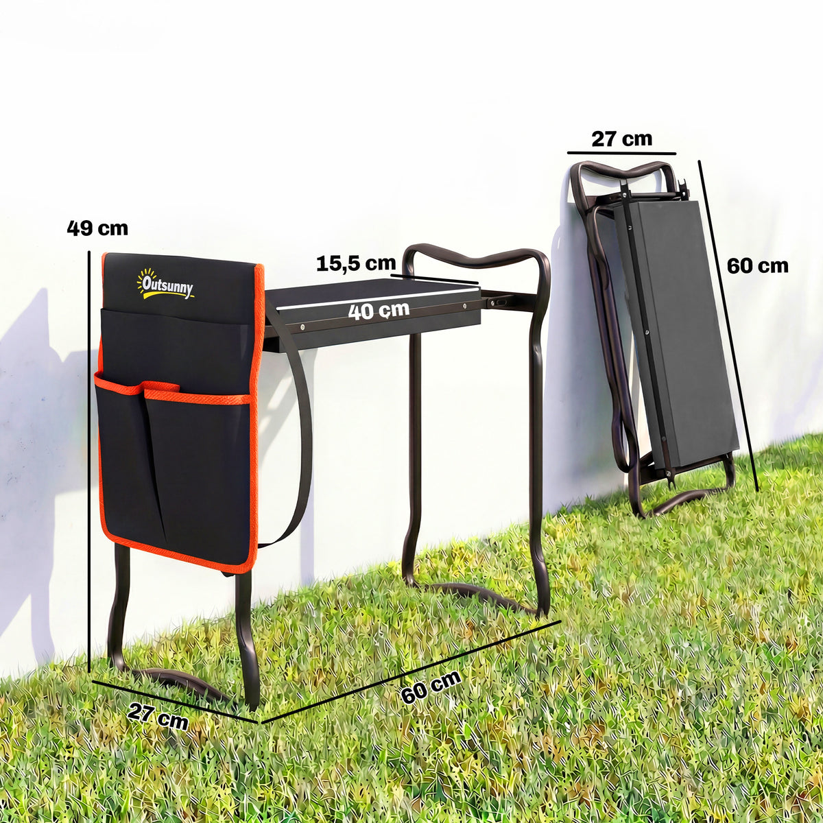 Taburete De Jardín Outsunny Acero, Eva Negro 60x27x49 Cm_2