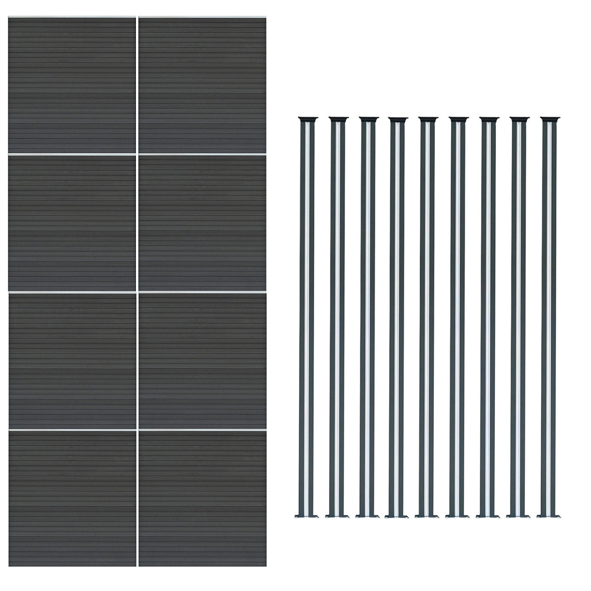 Vallas Para Exteriores De Wpc Y Aluminio - 8x Paneles + 9x Postes | Gris_0