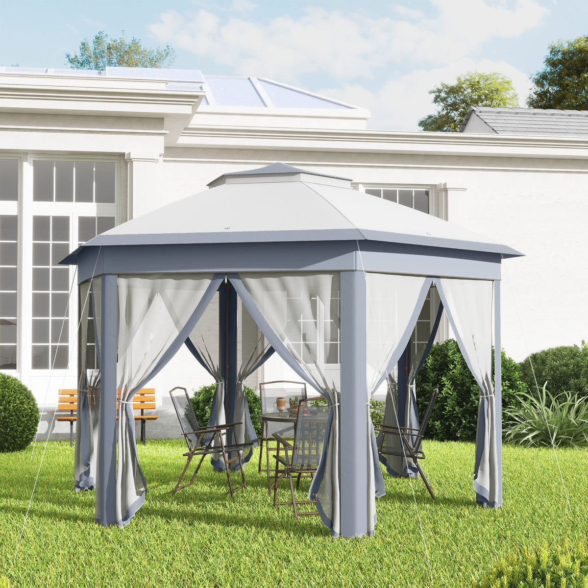 Carpa Plegable Outsunny Poliéster, Metal Gris 405x340x285 Cm_3