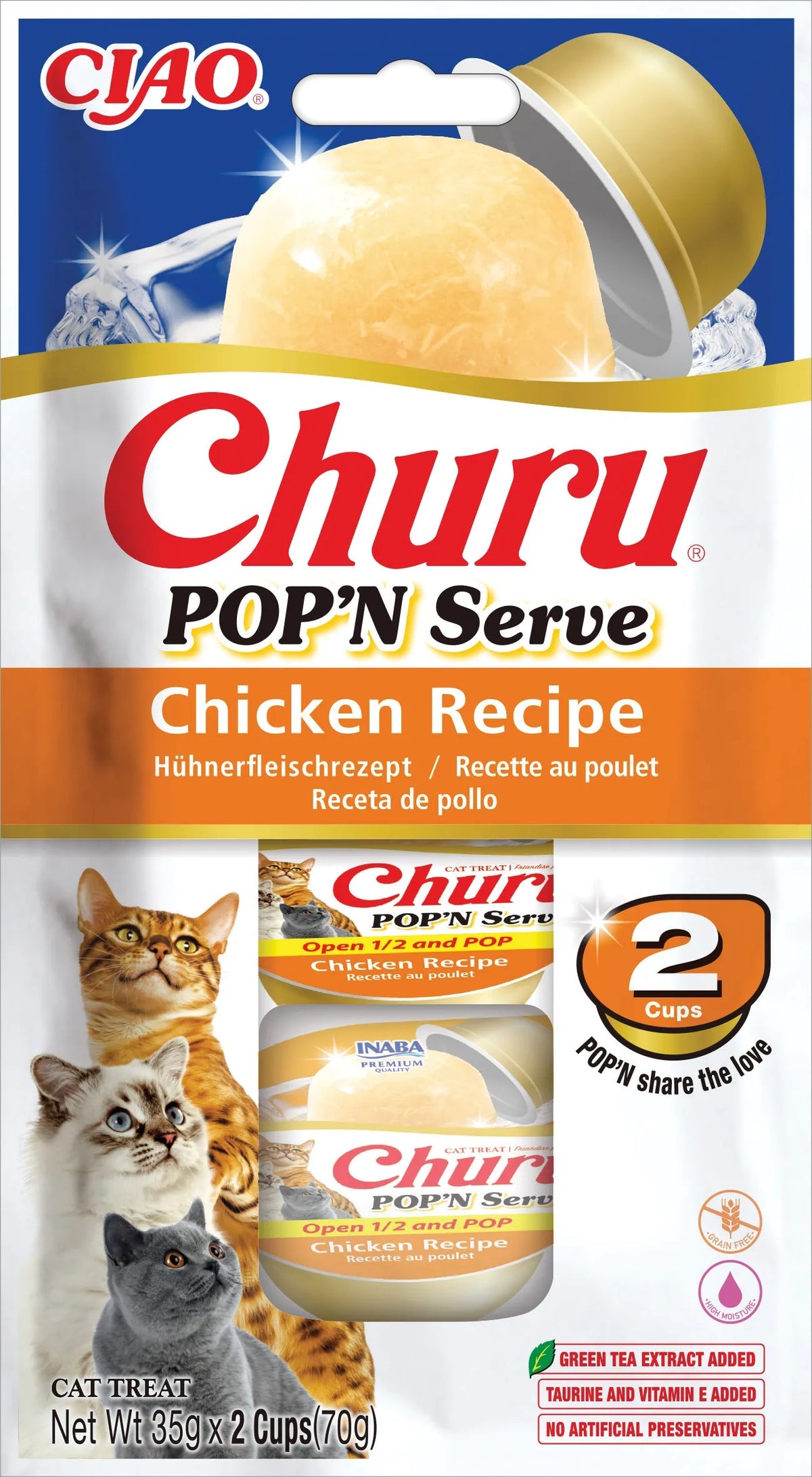 Snack de Gelatina Pop 'N Serve de Pollo para Gatos Churu 2 x 35 g