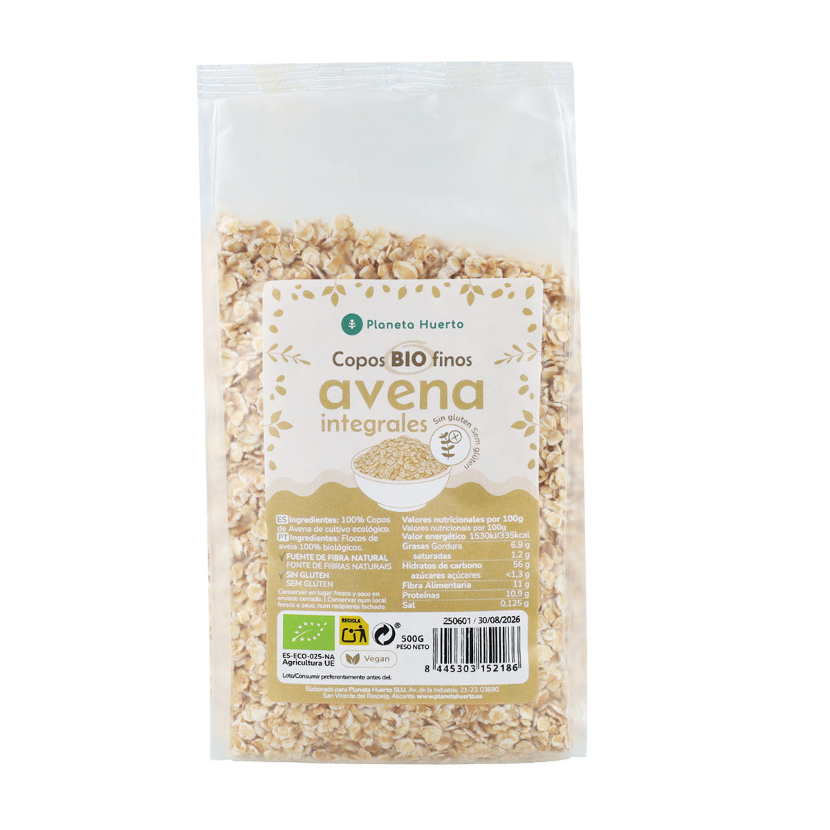 Copos de avena finos Sin Gluten ECO Planeta Huerto 500 g