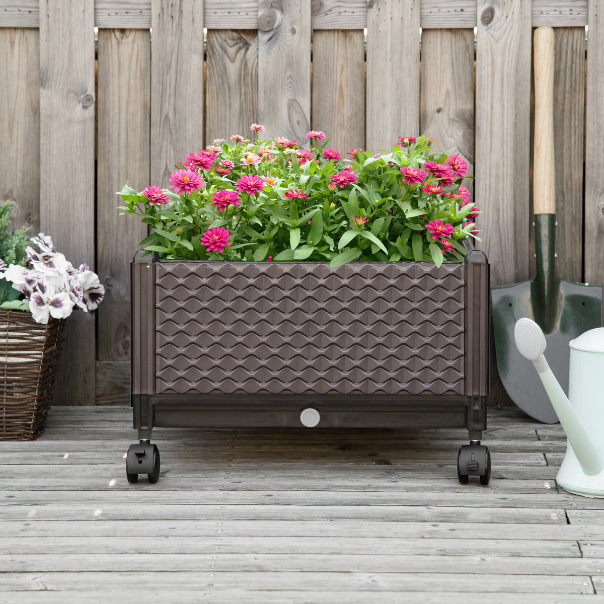Jardinera Con Ruedas Outsunny Pp Marrón 50x50x33 Cm_1