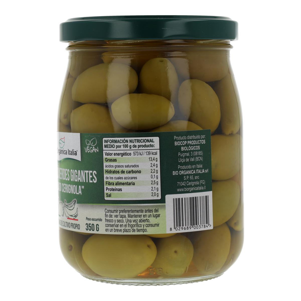 Aceitunas Verdes Gigantes Bio Organica Italia 550 gr
