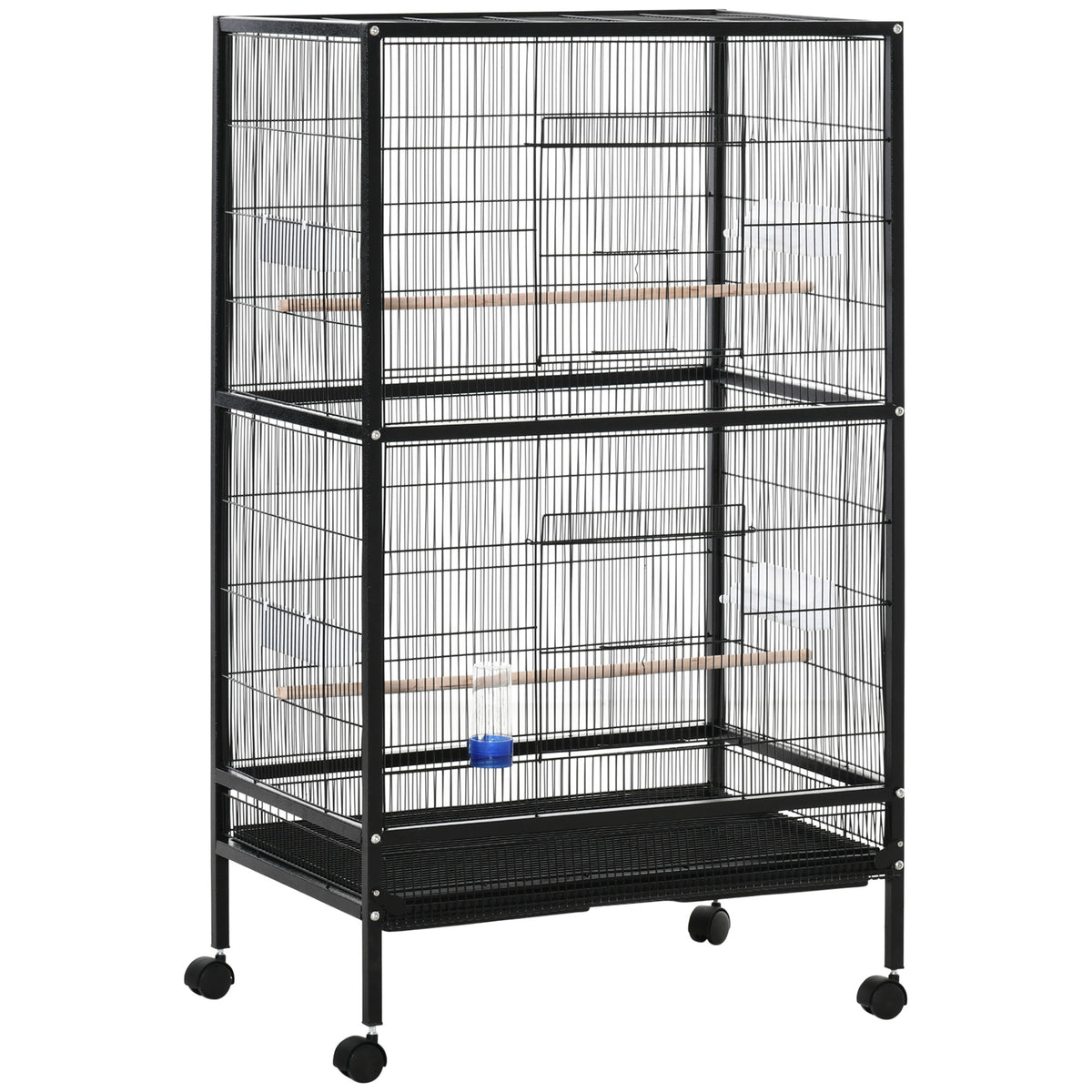 Jaula Para Pájaros Con Ruedas Y Comederos Pawhut 79x52x137 Cm Negro_0