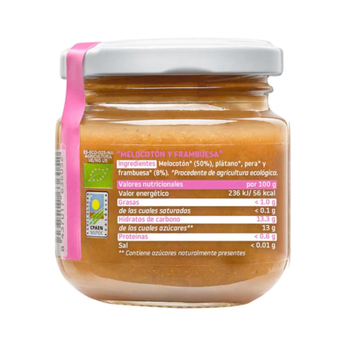 Tarrito de Frambuesa y Melocotón Ecológico Smileat, 130g
