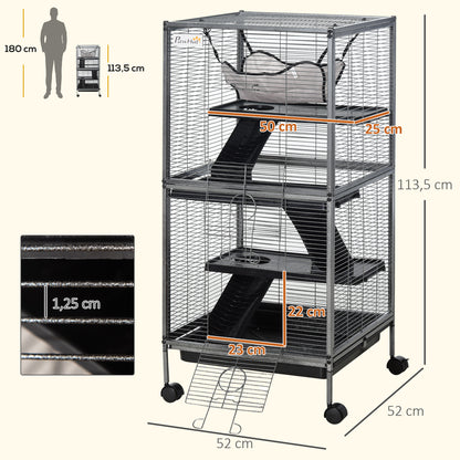Jaula Grande Para Roedores Con 2 Puertas Pawhut 52x52x113,5cm Gris_2
