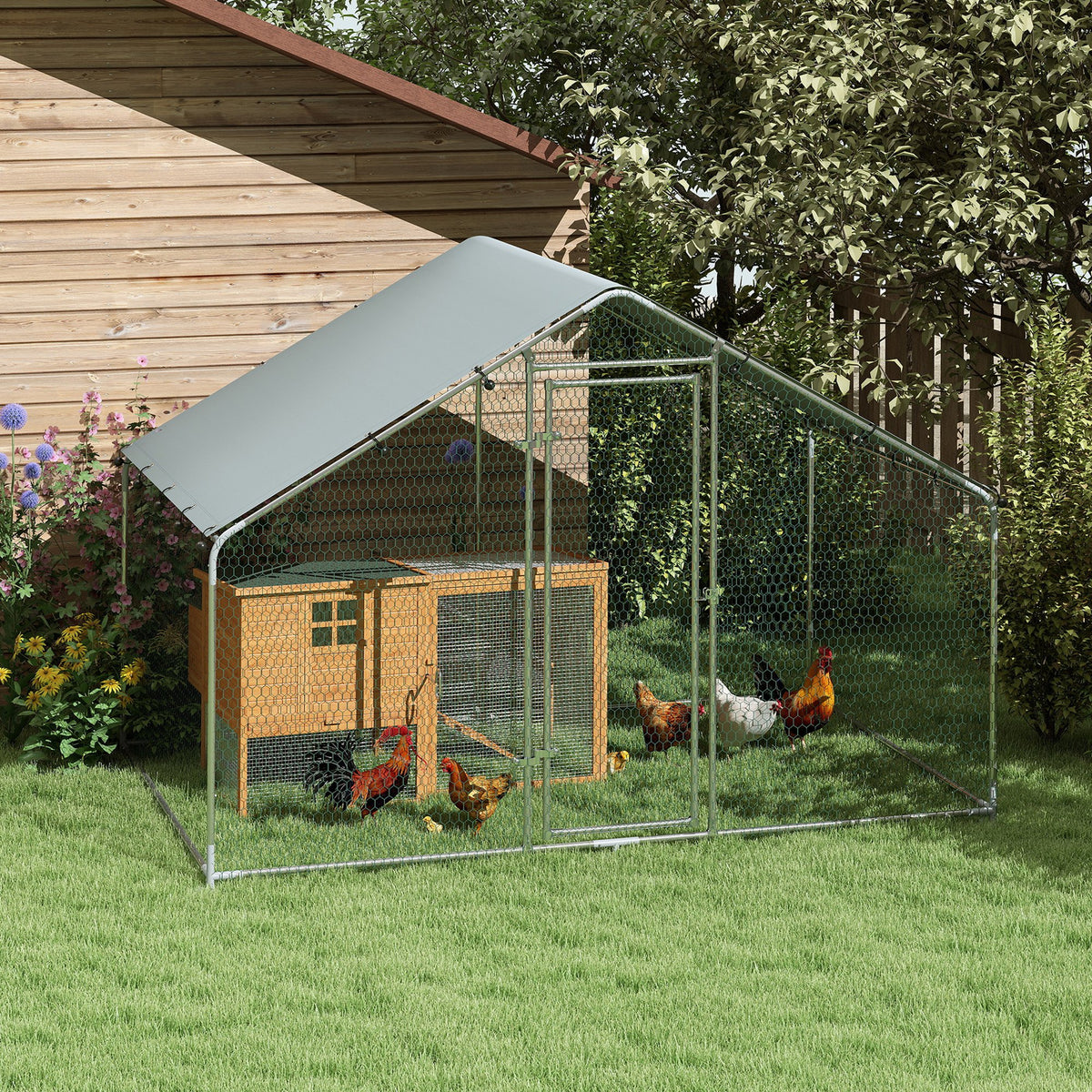 Gallinero Para Exterior Pawhut Acero Plata 300x170x190 Cm_4