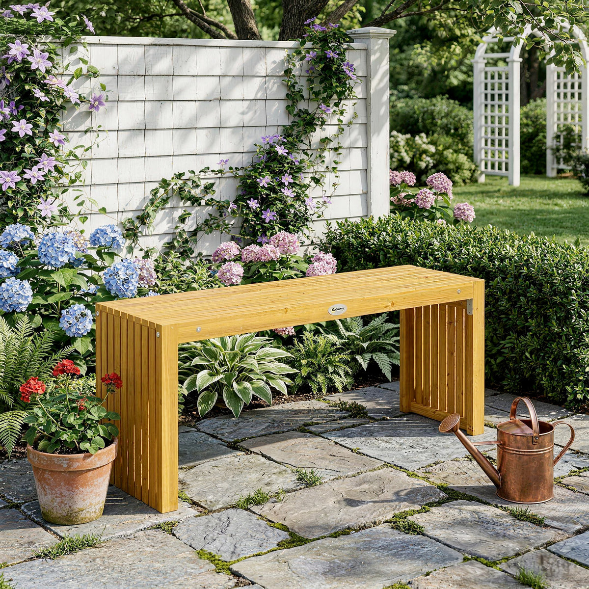 Banco De Jardín Outsunny Madera De Acacia Madera Natural 110x30x45 Cm_1