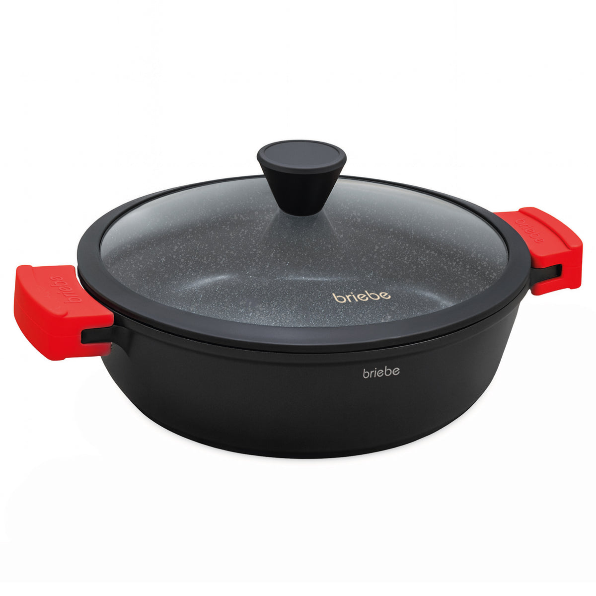 Briebe Cacerola Baja Cocina Inducción Antiadherente Titanio, Cazuela 24cm, Aluminio Fundido Sin Pfoa, Black Titanium_0