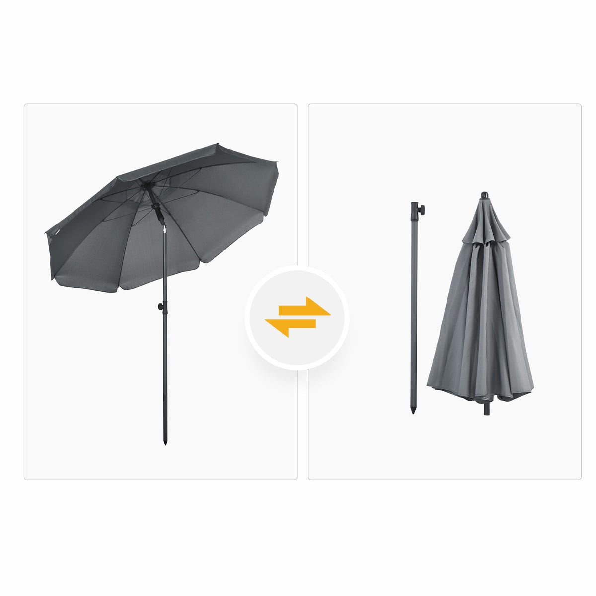 Sombrilla De Playa Outsunny Acero, Poliéster Gris Oscuro 180x180x209 Cm_3