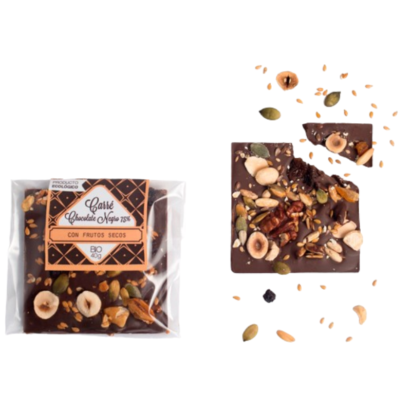 Carré Bio de chocolate negro 75% cacao, con frutos secos y semillas_0