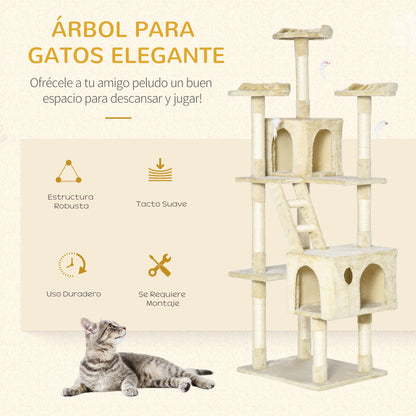 Pawhut Rascador Árbol Para Gatos Grande 60x50x181cm Con Poste Escaleras Cuevas_3