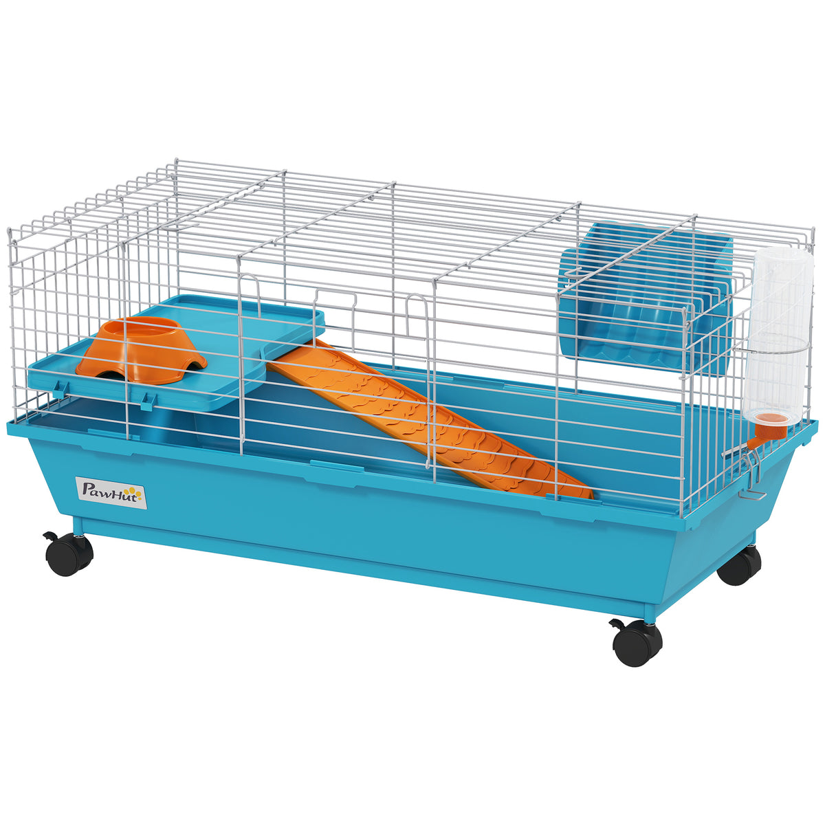 Jaula Animales Pequeños Pawhut Metal, Pp Azul 89x44x43 Cm_0