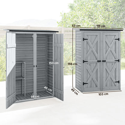 Armario De Jardín Outsunny Madera De Abeto Gris 115x53x156 Cm_2