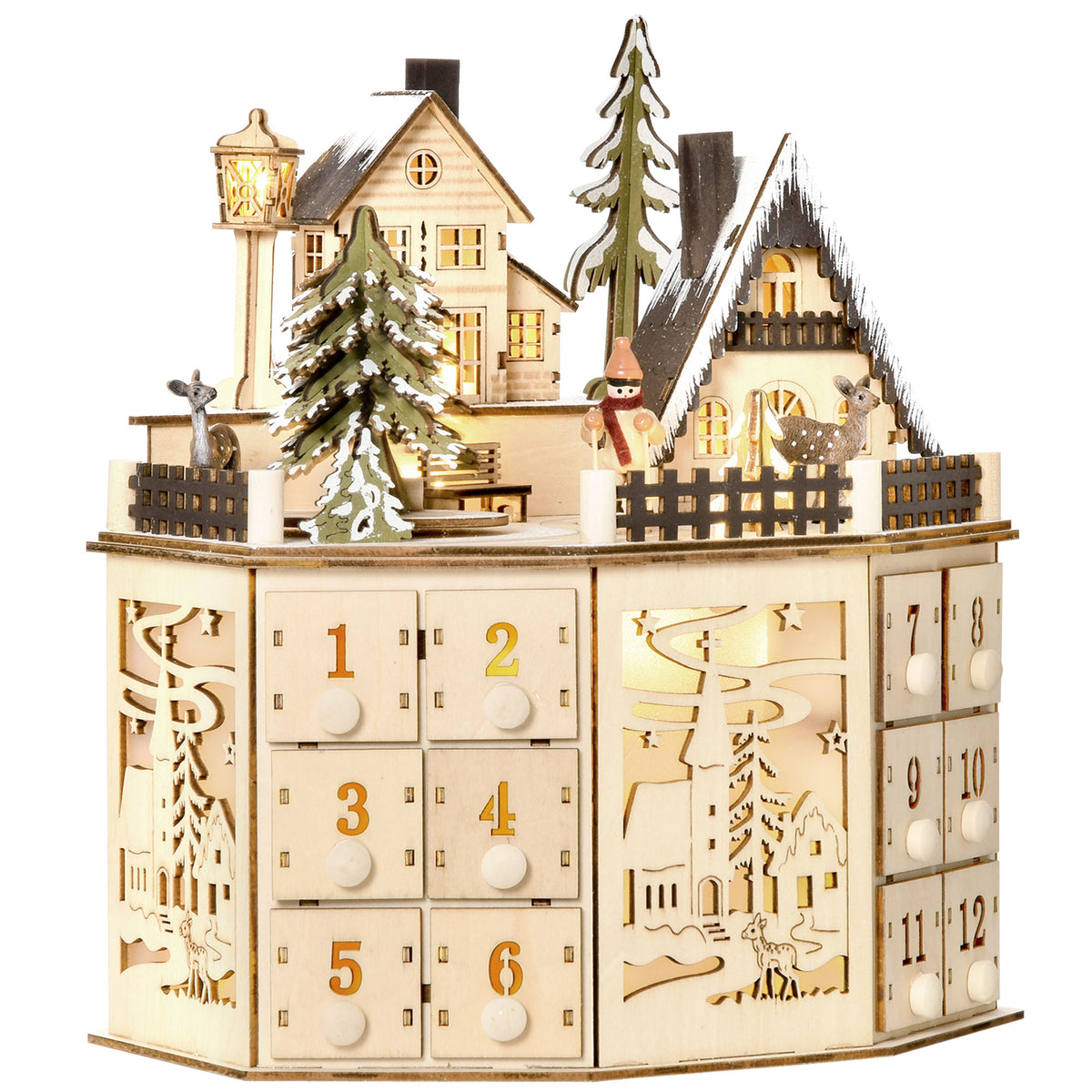 Calendario Adviento Navidad Homcom Madera Contrachapado Madera Natural 25x20x29 Cm_1