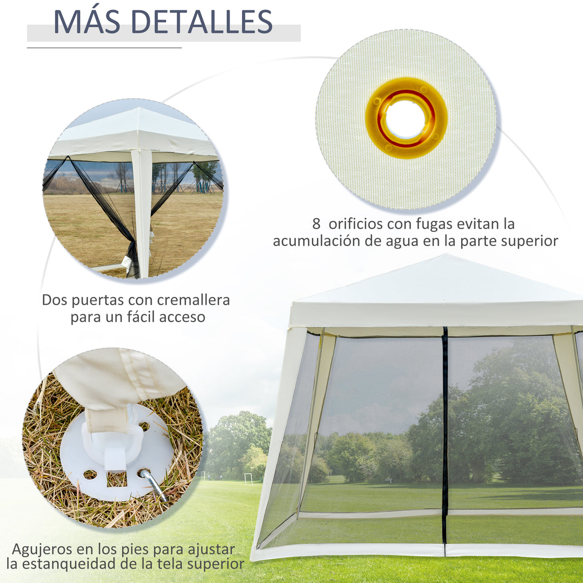 Carpa De Jardín Con 4 Partes Laterales Outsunny 3x3x2,45 M Crema_5