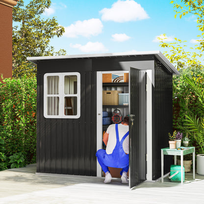 Outsunny Caseta De Jardín 221x133x190 Cm Con Ventana Y Puerta Con Cerradura Gris_1