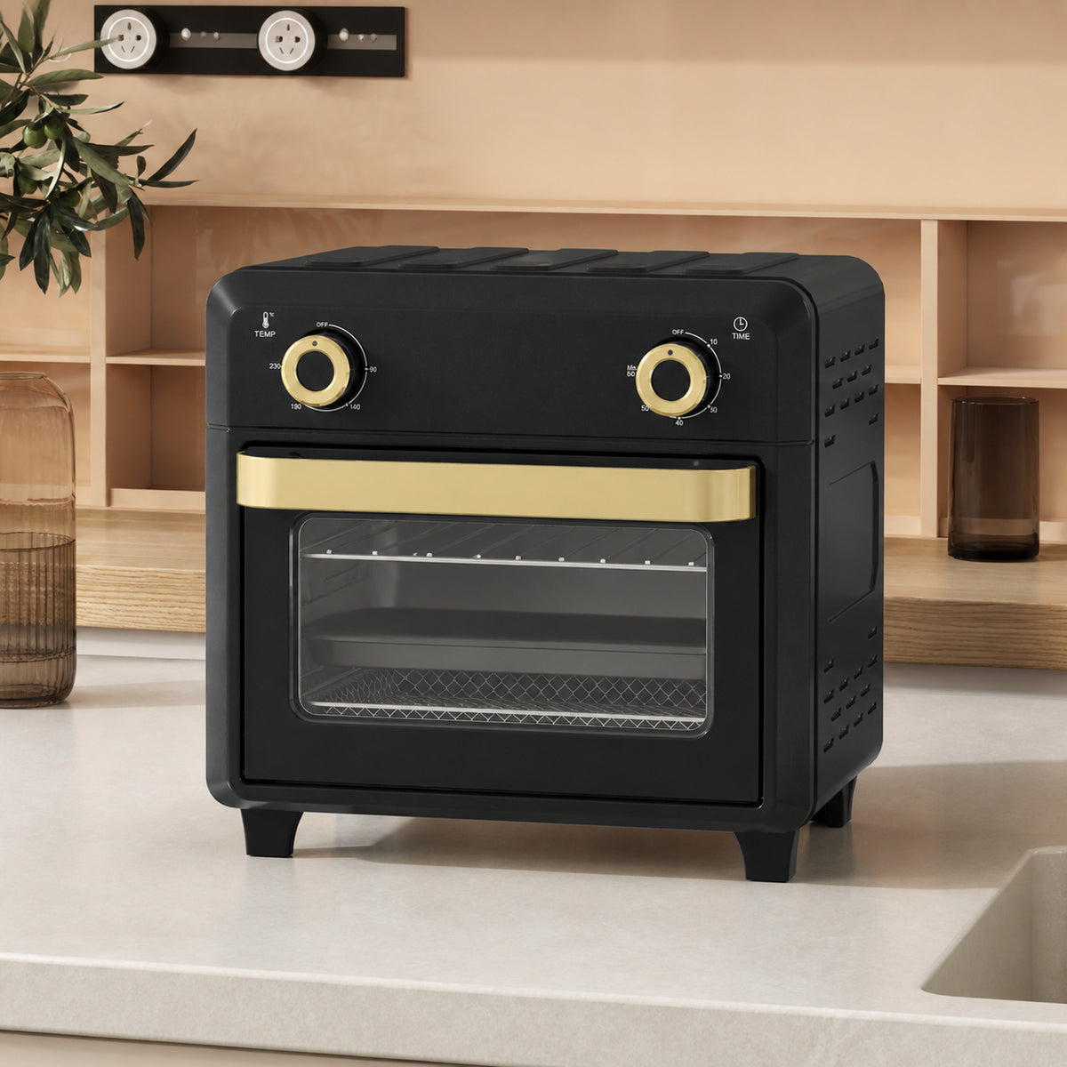 Forno Com Air Fryer Homcom Aço Inoxidável, Vidro Temperado Preto 32x27.2x29.8 Cm_1