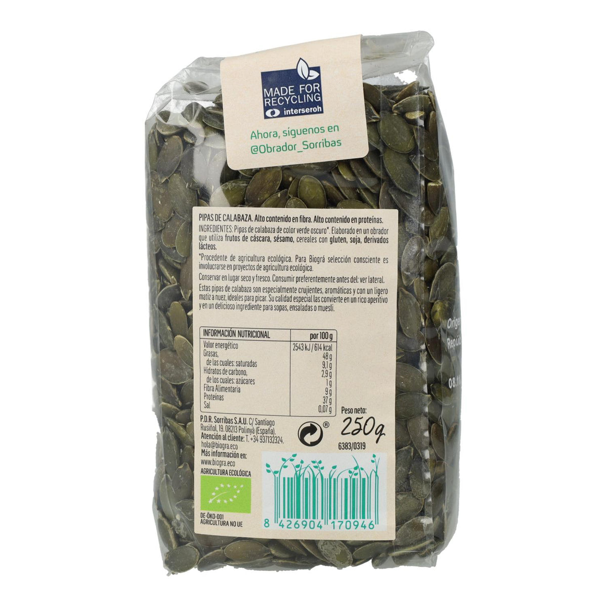 Pipas de Calabaza Ecológico Biográ 500 g