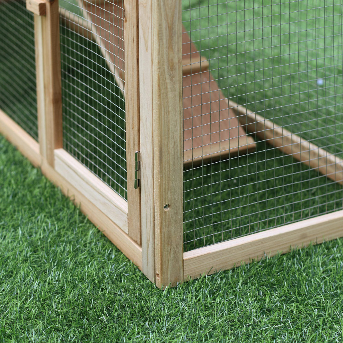 Conejera Exterior Madera 2-4 Conejos Pawhut 210x45,5x84,5 Cm Natural_4